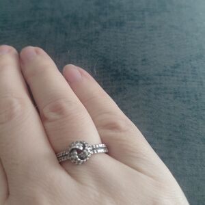 .925 Sterling Silver Knot Halo Ring with Pavé Band - Women's Jewelry